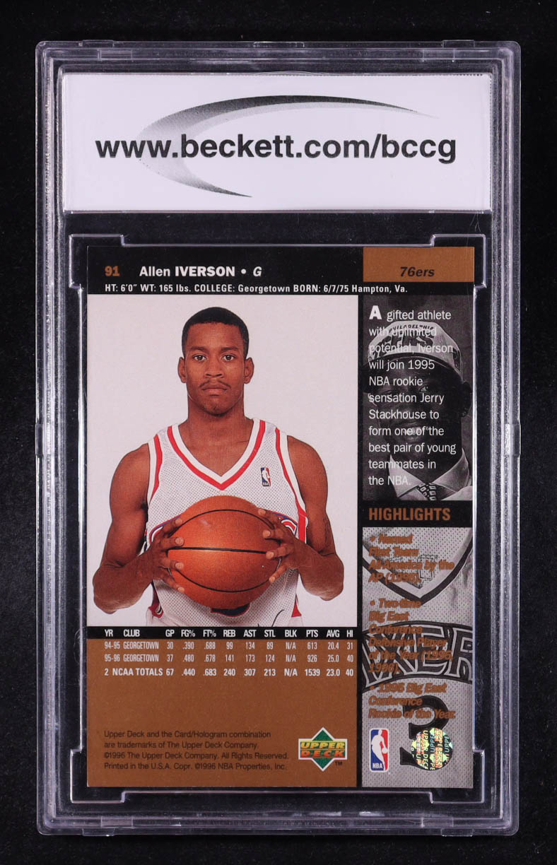 Allen Iverson 1996-97 Upper Deck #91 RC (BCCG 10) at PristineAuction.com Allen Iverson 1996-97 Upper Deck #91 RC (BCCG 10) at PristineAuction.com