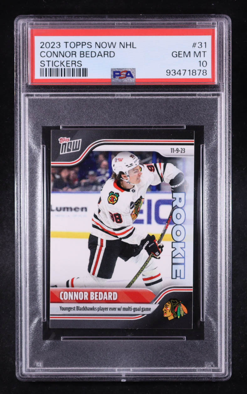 Connor Bedard 2023-24 Topps Now Stickers #31 RC (PSA 10) at PristineAuction.com Connor Bedard 2023-24 Topps Now Stickers #31 RC (PSA 10) at PristineAuction.com
