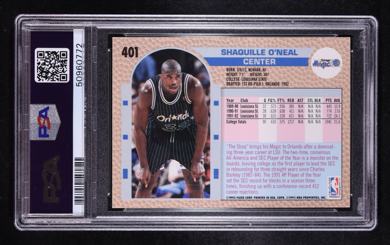 Shaquille O'Neal 1992-93 Fleer #401 RC (PSA 9) at PristineAuction.com Shaquille O'Neal 1992-93 Fleer #401 RC (PSA 9) at PristineAuction.com