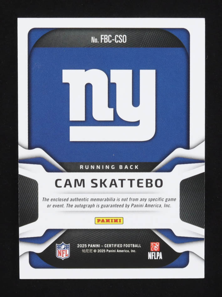 Cam Skattebo 2025 Panini Certified Freshman Fabric Mirror Signatures Orange #FBC-CSO RC #210/249 at PristineAuction.com Cam Skattebo 2025 Panini Certified Freshman Fabric Mirror Signatures Orange #FBC-CSO RC #210/249 at PristineAuction.com