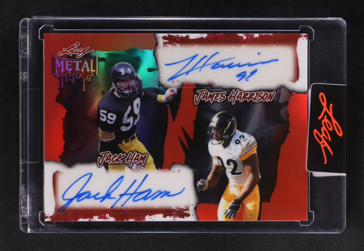 Jack Ham / James Harrison 2025 Leaf Metal Halloween Dual Autographs Prismatic Blood #DA14 #2/5 at PristineAuction.com Jack Ham / James Harrison 2025 Leaf Metal Halloween Dual Autographs Prismatic Blood #DA14 #2/5 at PristineAuction.com