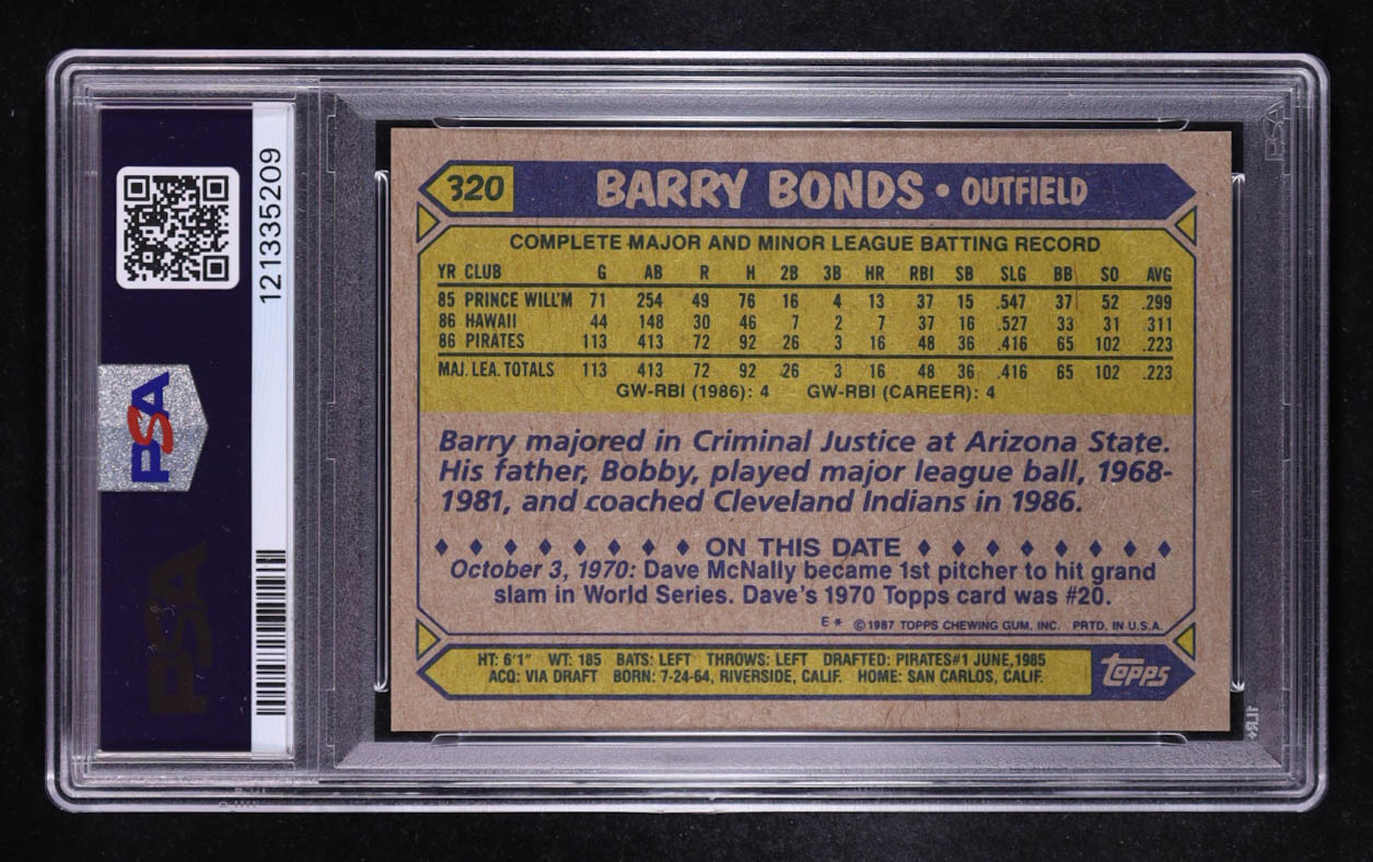 Barry Bonds 1987 Topps #320 RC (PSA 9) at PristineAuction.com Barry Bonds 1987 Topps #320 RC (PSA 9) at PristineAuction.com