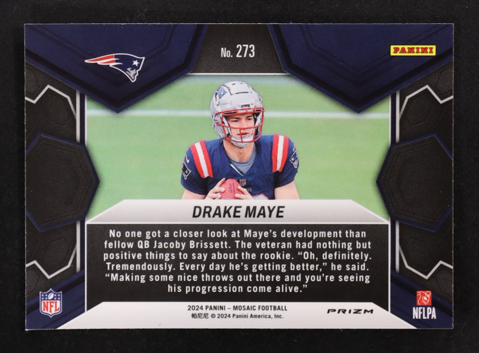 Drake Maye 2024 Panini Mosaic Mosaic Camo Pink #273 DEB RC at PristineAuction.com Drake Maye 2024 Panini Mosaic Mosaic Camo Pink #273 DEB RC at PristineAuction.com