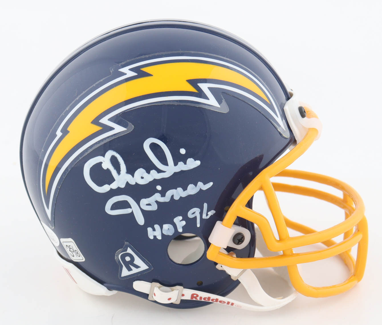 Charlie Joiner Signed Chargers Mini Helmet Inscribed "HOF 96" (JSA) at PristineAuction.com Charlie Joiner Signed Chargers Mini Helmet Inscribed "HOF 96" (JSA) at PristineAuction.com