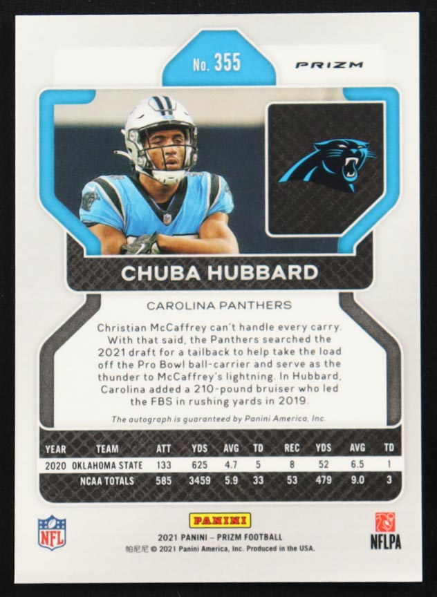 Chuba Hubbard 2021 Panini Prizm Rookie Autographs Prizms Pink #355 RC at PristineAuction.com Chuba Hubbard 2021 Panini Prizm Rookie Autographs Prizms Pink #355 RC at PristineAuction.com