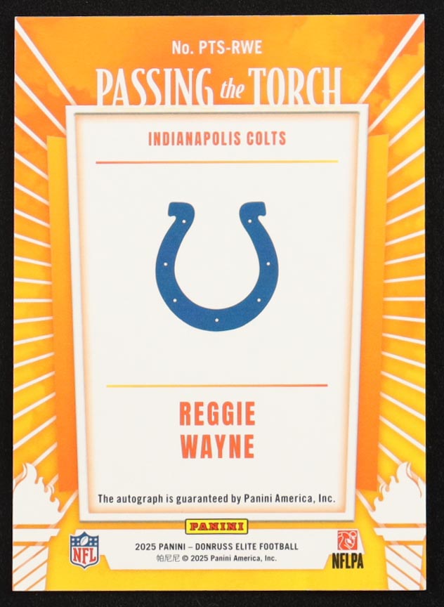 Reggie Wayne 2025 Elite Passing the Torch Signatures Singles #15 #74/99 at PristineAuction.com Reggie Wayne 2025 Elite Passing the Torch Signatures Singles #15 #74/99 at PristineAuction.com
