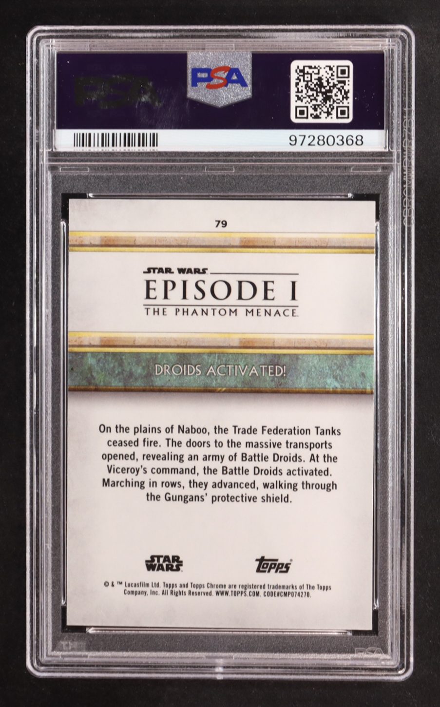 Droids Activated! 2024 Topps Chrome Sapphire Edition Star Wars The Phantom Menace 25th Anniversary #79 (PSA 9) at PristineAuction.com Droids Activated! 2024 Topps Chrome Sapphire Edition Star Wars The Phantom Menace 25th Anniversary #79 (PSA 9) at PristineAuction.com