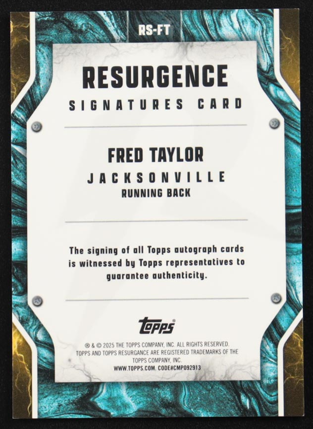 Fred Taylor 2024 Topps Resurgence Resurgence Signatures Silver Static #RSFT at PristineAuction.com Fred Taylor 2024 Topps Resurgence Resurgence Signatures Silver Static #RSFT at PristineAuction.com