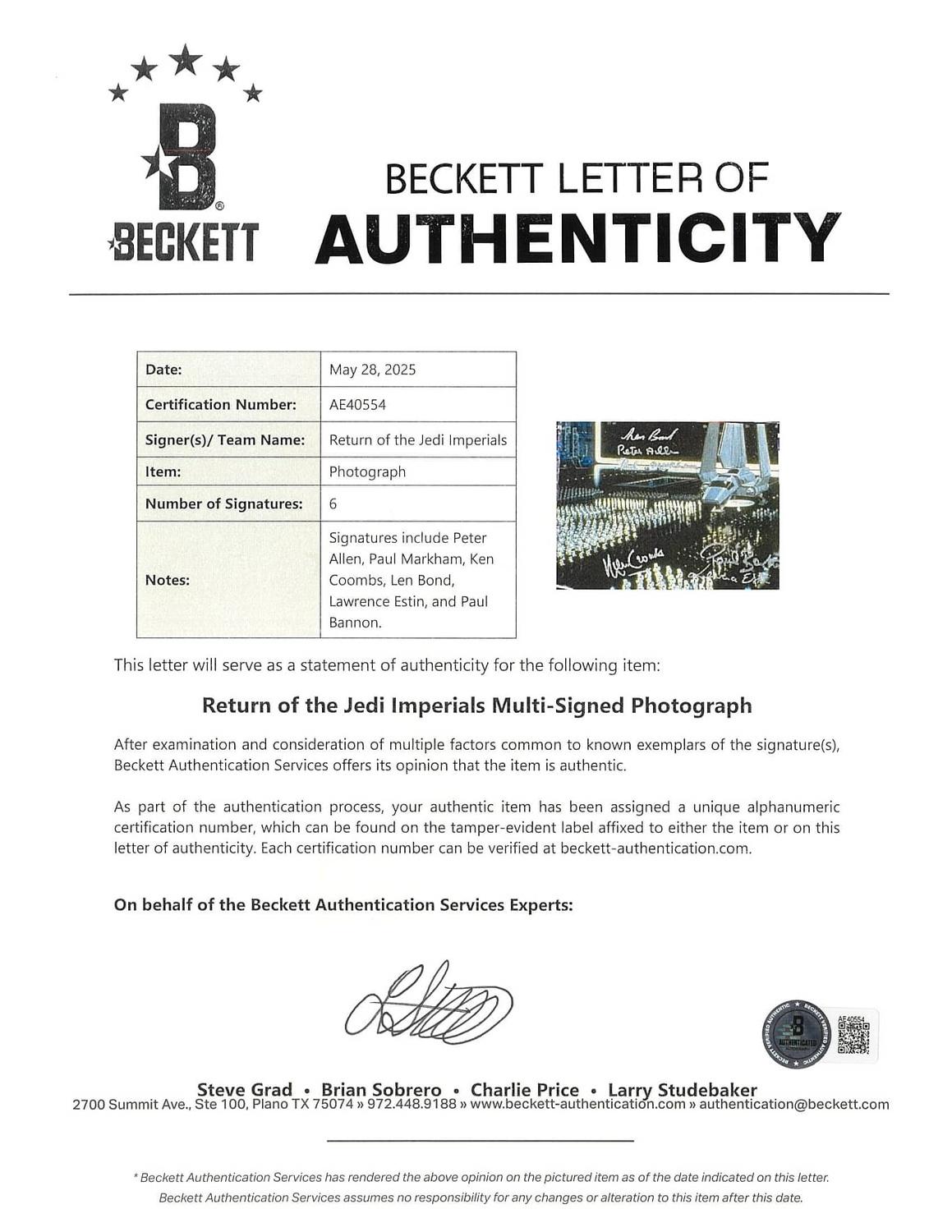 "Star Wars: Episode VI Return of the Jedi" Stormtroopers 11x14 Photo Signed & Inscribed By (6) Peter Allen, Paul Markham, Ken Coombs (Beckett) at PristineAuction.com "Star Wars: Episode VI Return of the Jedi" Stormtroopers 11x14 Photo Signed & Inscribed By (6) Peter Allen, Paul Markham, Ken Coombs (Beckett) at PristineAuction.com