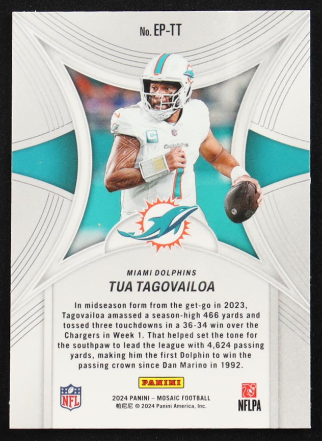 Tua Tagovailoa 2024 Panini Mosaic Epic Performers #6 at PristineAuction.com Tua Tagovailoa 2024 Panini Mosaic Epic Performers #6 at PristineAuction.com