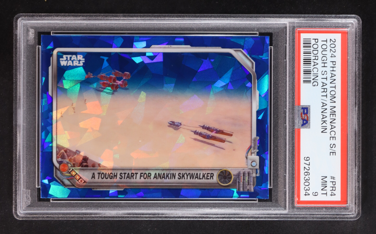 A Tough Start for Anakin Skywalker 2024 Topps Chrome Sapphire Edition Star Wars The Phantom Menace 25th Anniversary Podracing #PR4 (PSA 9) at PristineAuction.com A Tough Start for Anakin Skywalker 2024 Topps Chrome Sapphire Edition Star Wars The Phantom Menace 25th Anniversary Podracing #PR4 (PSA 9) at PristineAuction.com