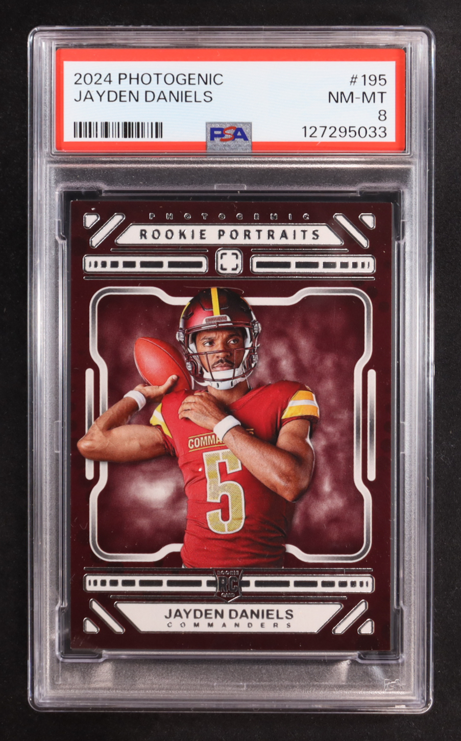 Jayden Daniels 2024 Panini PhotoGenic #195 RC (PSA 8) at PristineAuction.com Jayden Daniels 2024 Panini PhotoGenic #195 RC (PSA 8) at PristineAuction.com