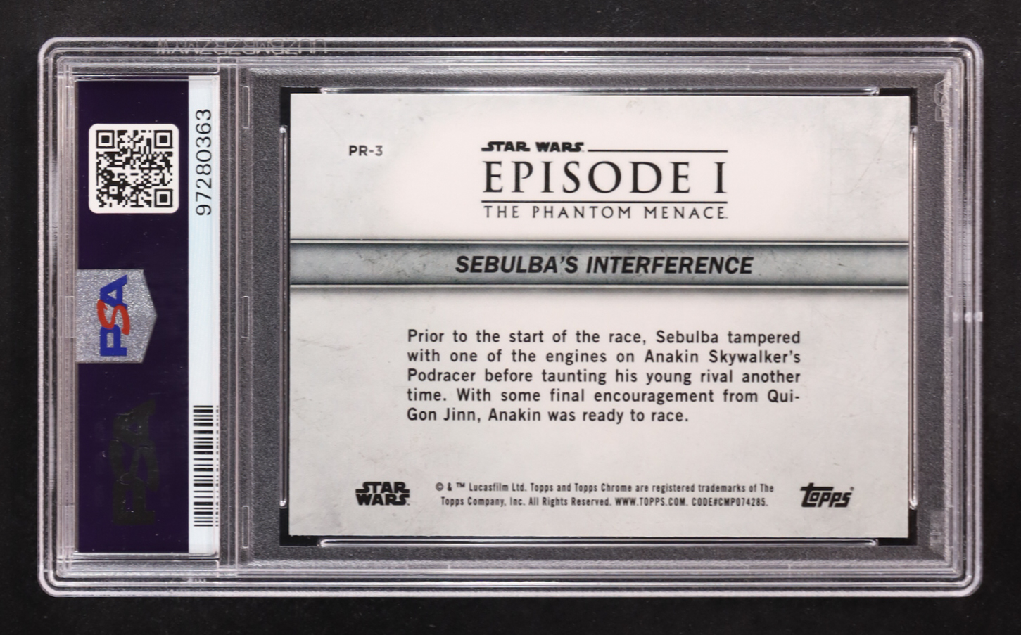 Sebulba's Interference 2024 Topps Chrome Sapphire Edition Star Wars The Phantom Menace 25th Anniversary Podracing #PR3 (PSA 9) at PristineAuction.com Sebulba's Interference 2024 Topps Chrome Sapphire Edition Star Wars The Phantom Menace 25th Anniversary Podracing #PR3 (PSA 9) at PristineAuction.com