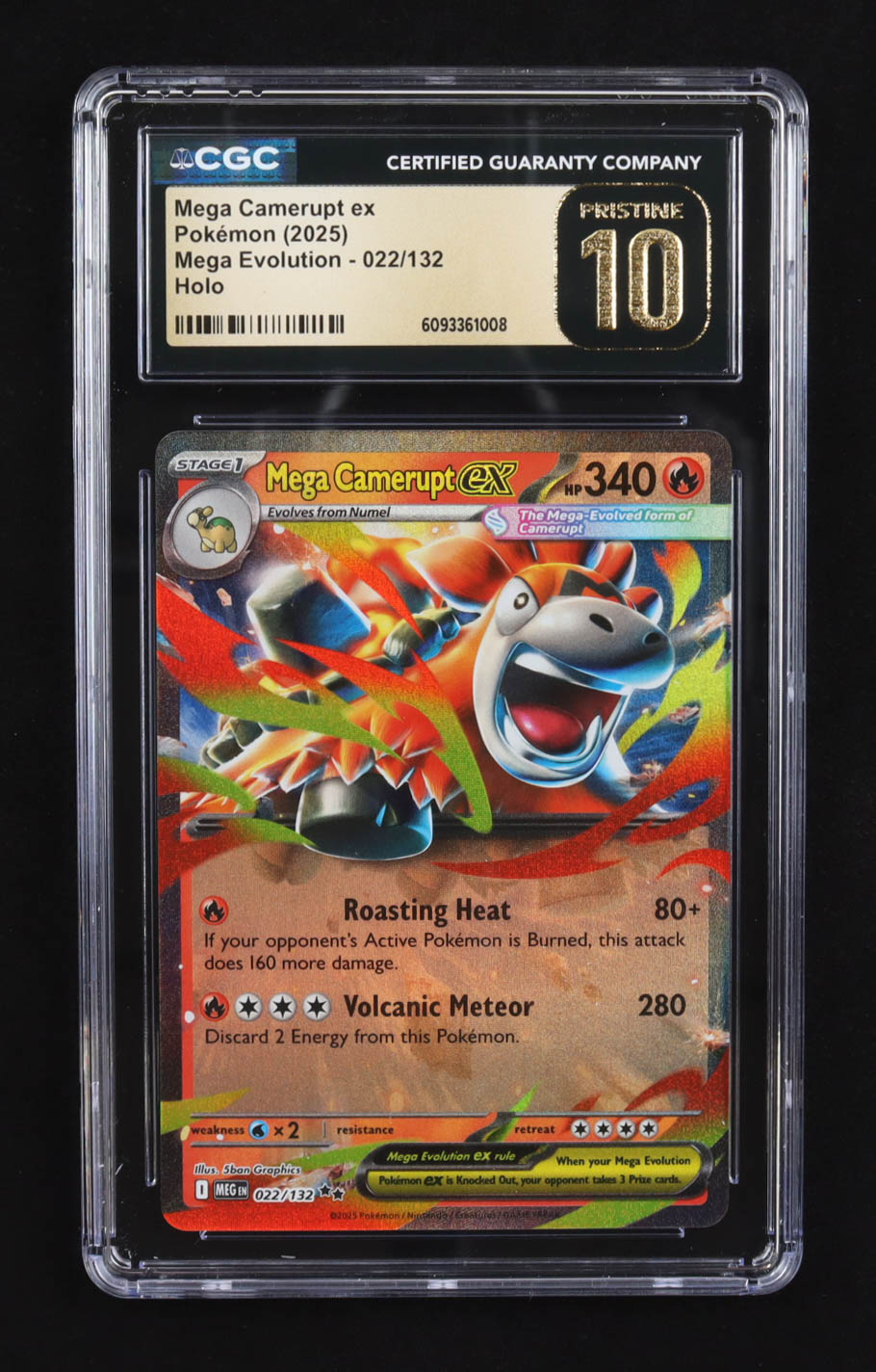 Mega Camerupt ex 2025 Pokemon TCG Mega Evolution #022 (CGC 10 | Pristine Black Label) at PristineAuction.com Mega Camerupt ex 2025 Pokemon TCG Mega Evolution #022 (CGC 10 | Pristine Black Label) at PristineAuction.com