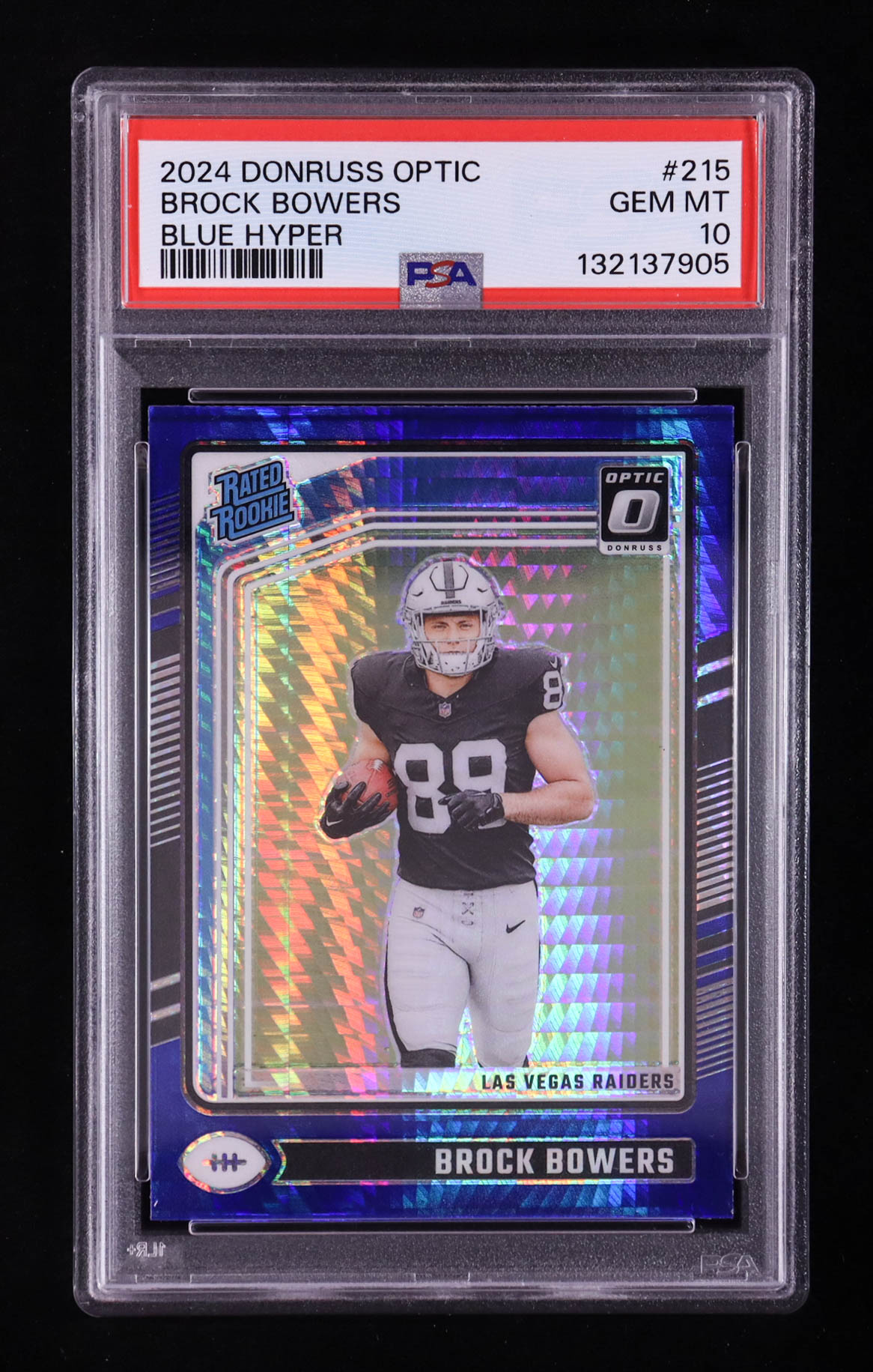 Brock Bowers 2024 Donruss Optic Blue Hyper #215 RR RC (PSA 10) at PristineAuction.com Brock Bowers 2024 Donruss Optic Blue Hyper #215 RR RC (PSA 10) at PristineAuction.com