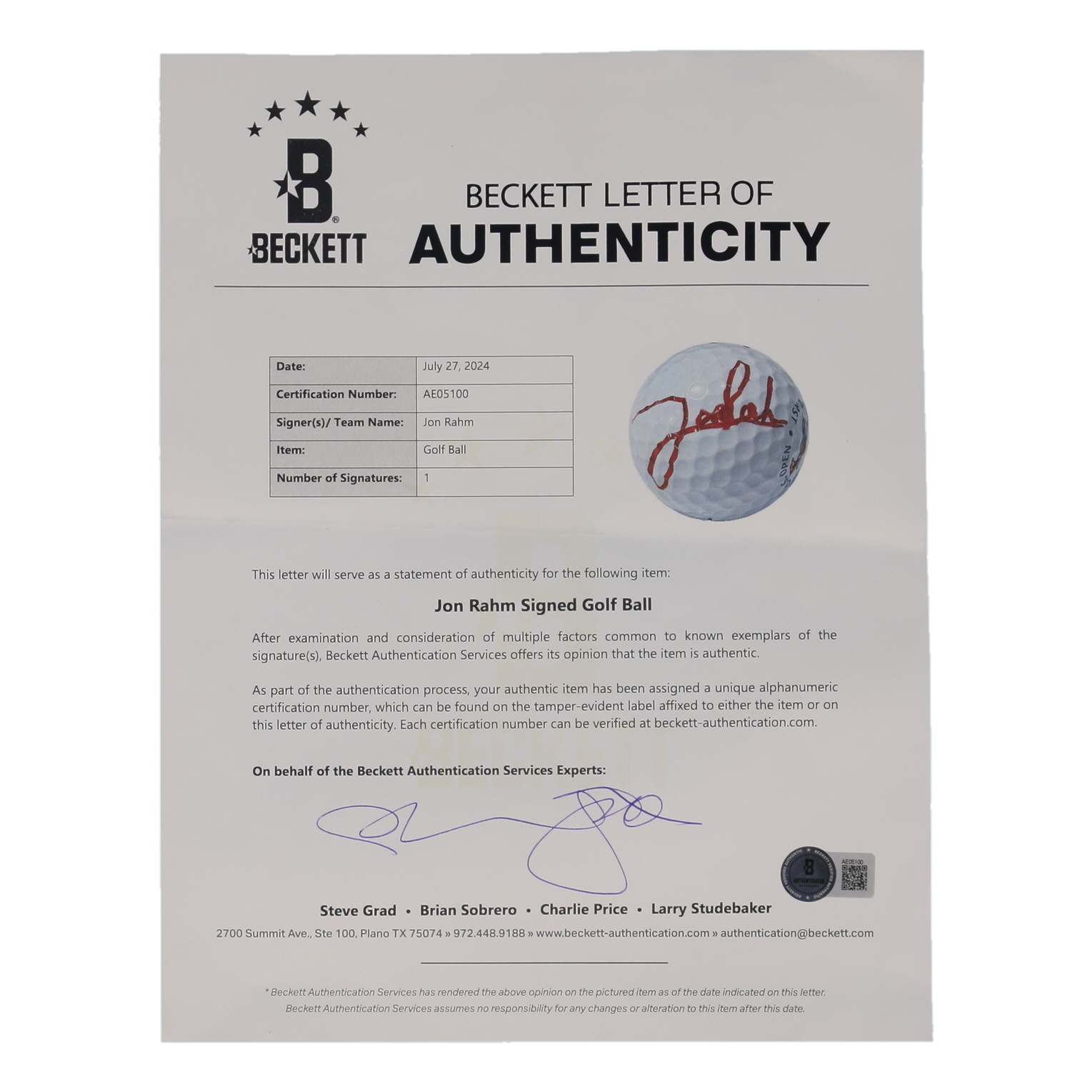 Jon Rahm Signed 124th US Open Logo Golf Ball (Beckett) at PristineAuction.com Jon Rahm Signed 124th US Open Logo Golf Ball (Beckett) at PristineAuction.com