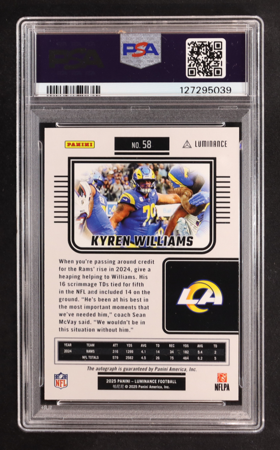 Kyren Williams 2025 Panini Luminance Autographs Gold #58 #042/100 (PSA 10) at PristineAuction.com Kyren Williams 2025 Panini Luminance Autographs Gold #58 #042/100 (PSA 10) at PristineAuction.com