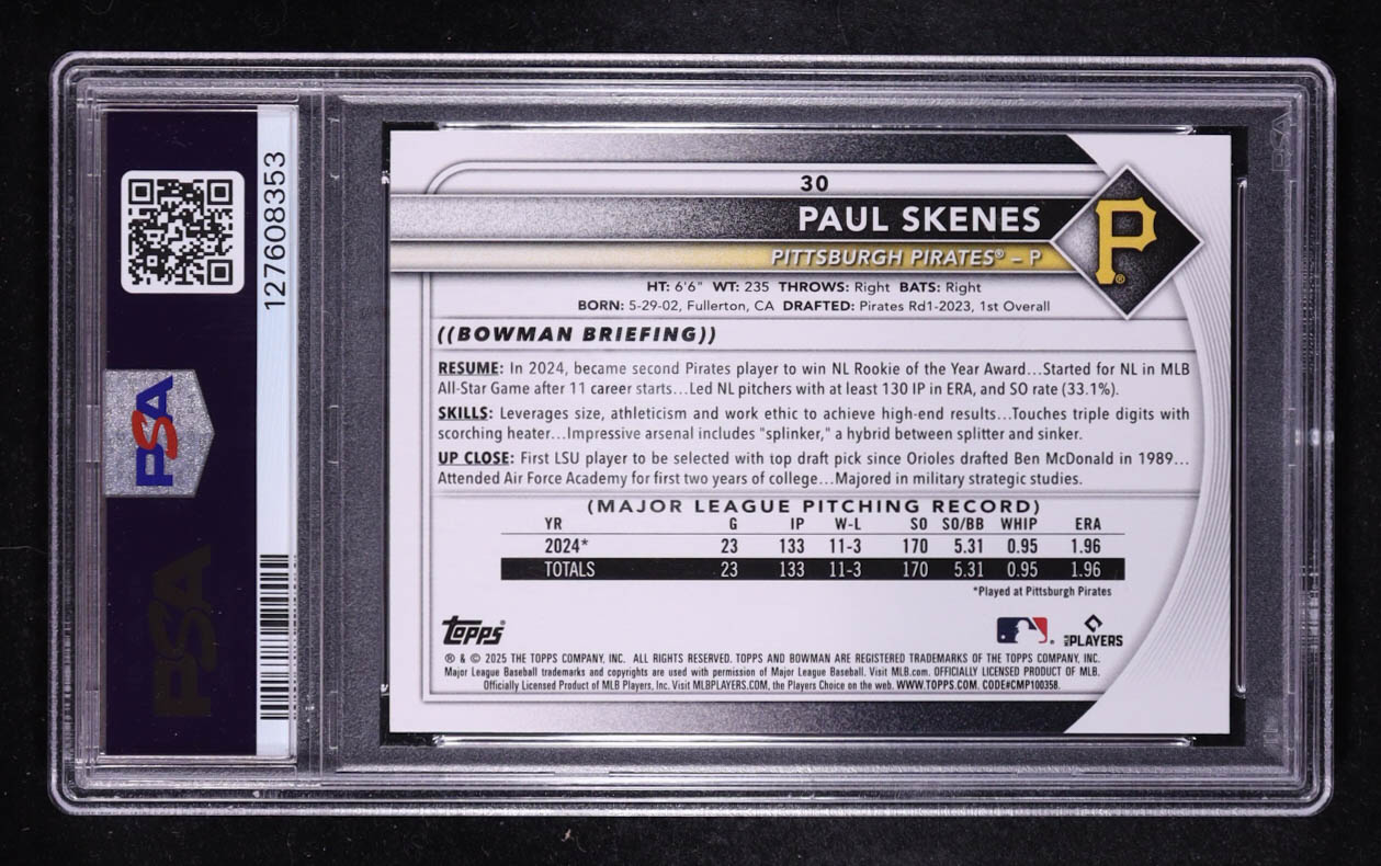 Paul Skenes 2025 Bowman #30 (PSA 10) at PristineAuction.com Paul Skenes 2025 Bowman #30 (PSA 10) at PristineAuction.com