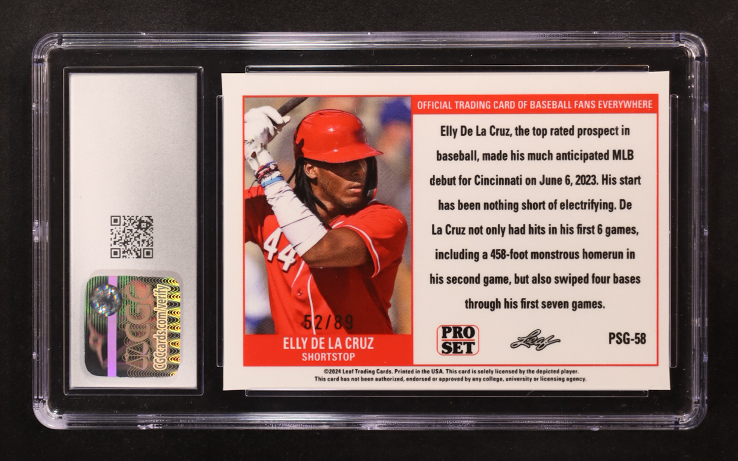 Elly De La Cruz 2023 Leaf Web Exclusives Pro Set Red #PSG58 #52/89 RC (CGC 10) at PristineAuction.com Elly De La Cruz 2023 Leaf Web Exclusives Pro Set Red #PSG58 #52/89 RC (CGC 10) at PristineAuction.com