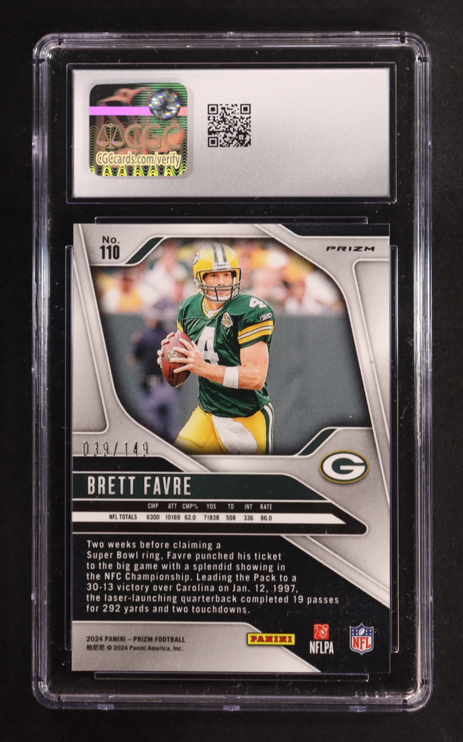 Brett Favre 2024 Panini Prizm Prizms Red Wave #110 #039/149 (CGC 10) at PristineAuction.com Brett Favre 2024 Panini Prizm Prizms Red Wave #110 #039/149 (CGC 10) at PristineAuction.com