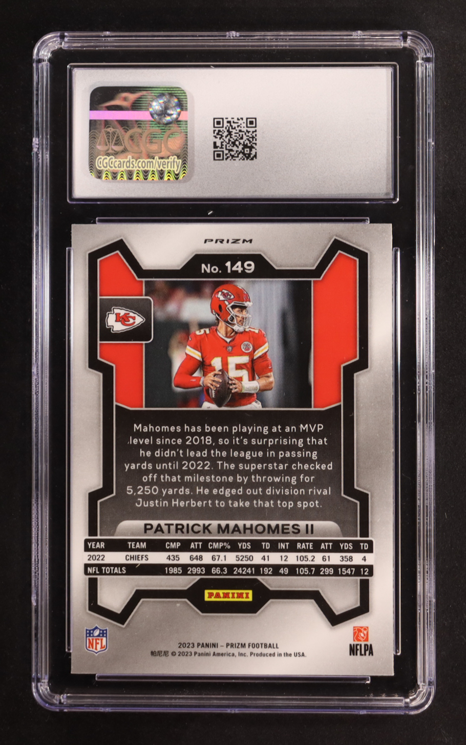 Patrick Mahomes II 2023 Panini Prizm Prizms Red White and Blue #149 (CGC 10) at PristineAuction.com Patrick Mahomes II 2023 Panini Prizm Prizms Red White and Blue #149 (CGC 10) at PristineAuction.com
