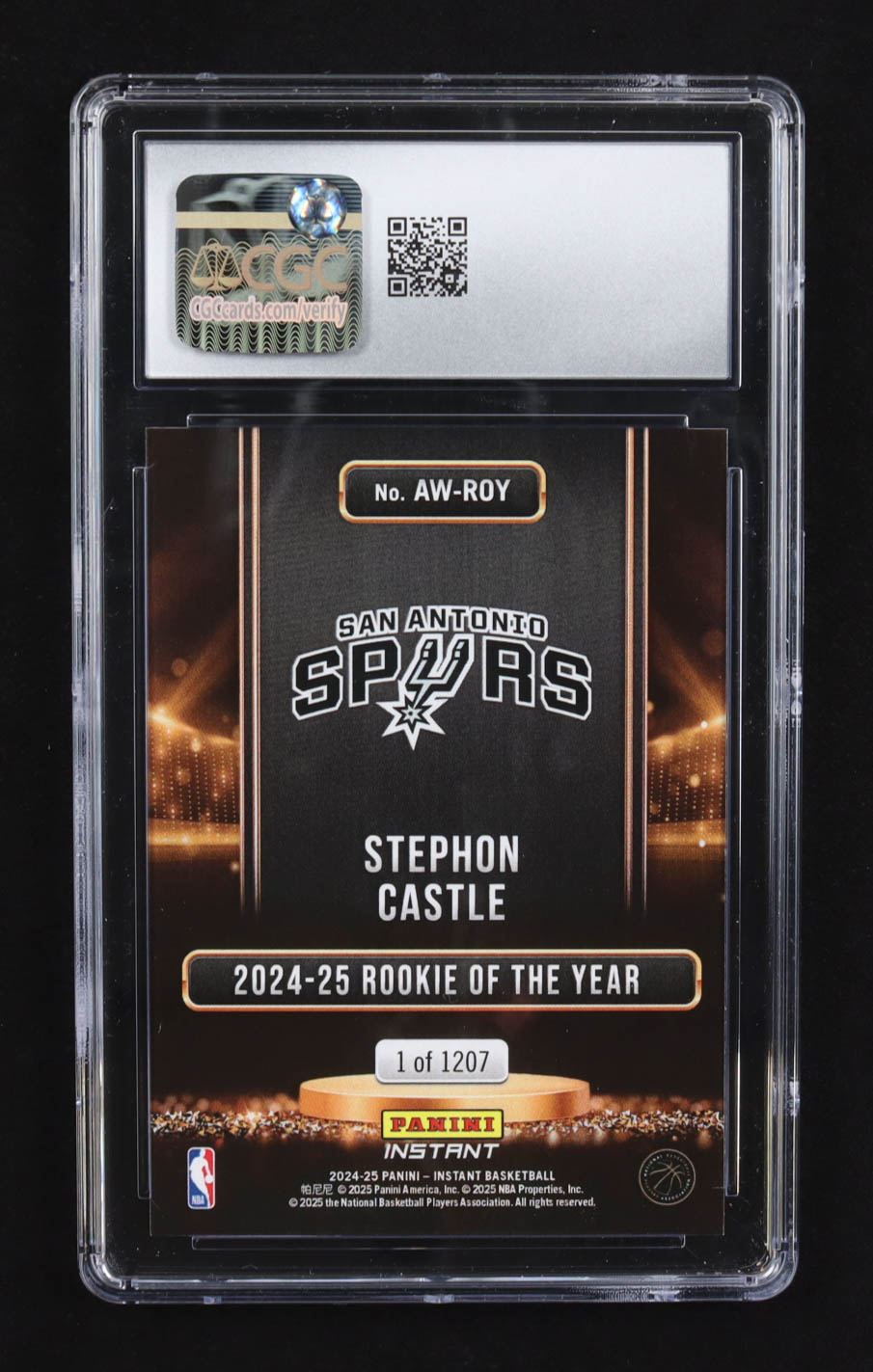 Stephon Castle 2024-25 Panini Instant Award Winners #AW-ROY RC #1/1207 (CGC 10) at PristineAuction.com Stephon Castle 2024-25 Panini Instant Award Winners #AW-ROY RC #1/1207 (CGC 10) at PristineAuction.com