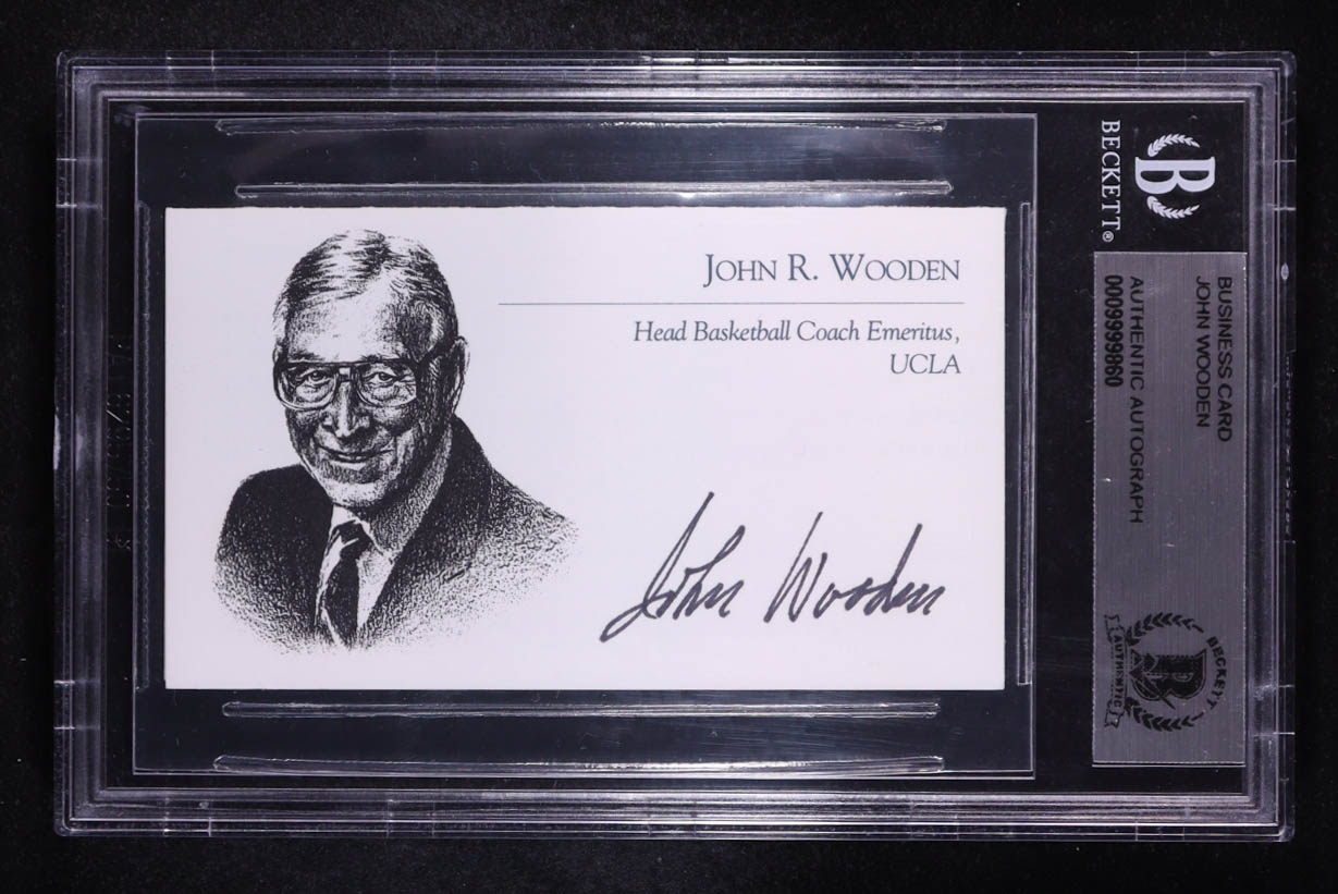 John Wooden Signed Business Card (BGS) at PristineAuction.com John Wooden Signed Business Card (BGS) at PristineAuction.com