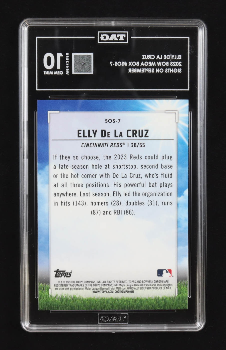 Elly De La Cruz 2023 Bowman Mega Box Sights on September #SOS-7 RC (TAG 10) at PristineAuction.com Elly De La Cruz 2023 Bowman Mega Box Sights on September #SOS-7 RC (TAG 10) at PristineAuction.com