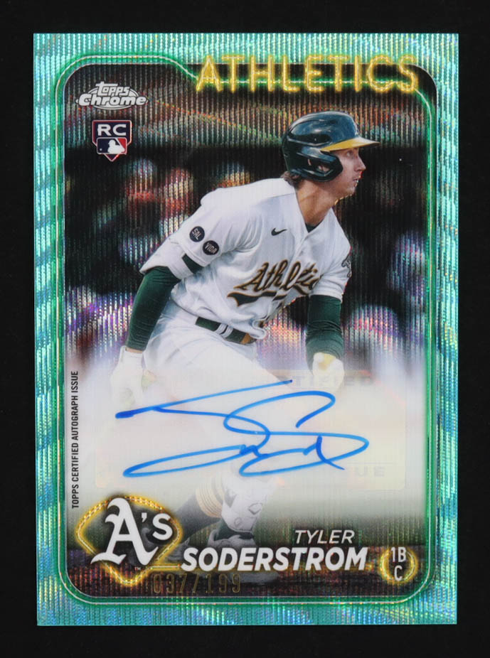 Tyler Soderstrom 2024 Topps Chrome Aqua Wave Refractors #AC-TS RC #037/199 at PristineAuction.com Tyler Soderstrom 2024 Topps Chrome Aqua Wave Refractors #AC-TS RC #037/199 at PristineAuction.com