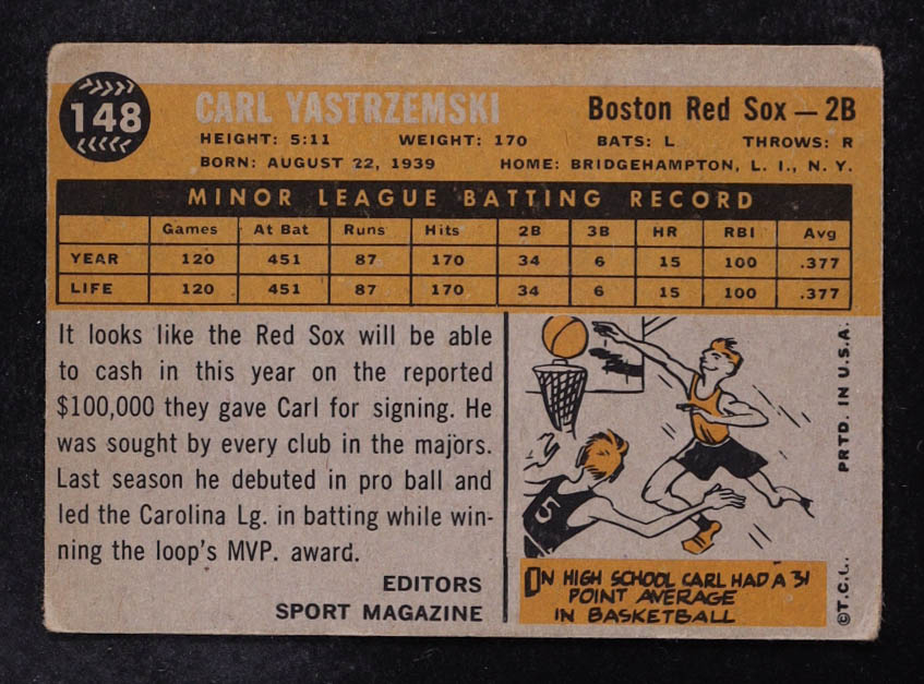 Carl Yastrzemski 1960 Topps #148 RS RC at PristineAuction.com Carl Yastrzemski 1960 Topps #148 RS RC at PristineAuction.com