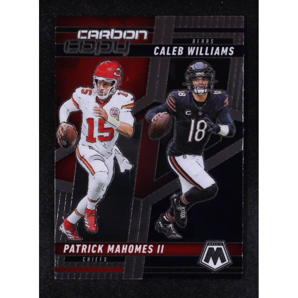 Caleb Williams / Patrick Mahomes II 2025 Panini Mosaic Carbon Copy #10 at PristineAuction.com