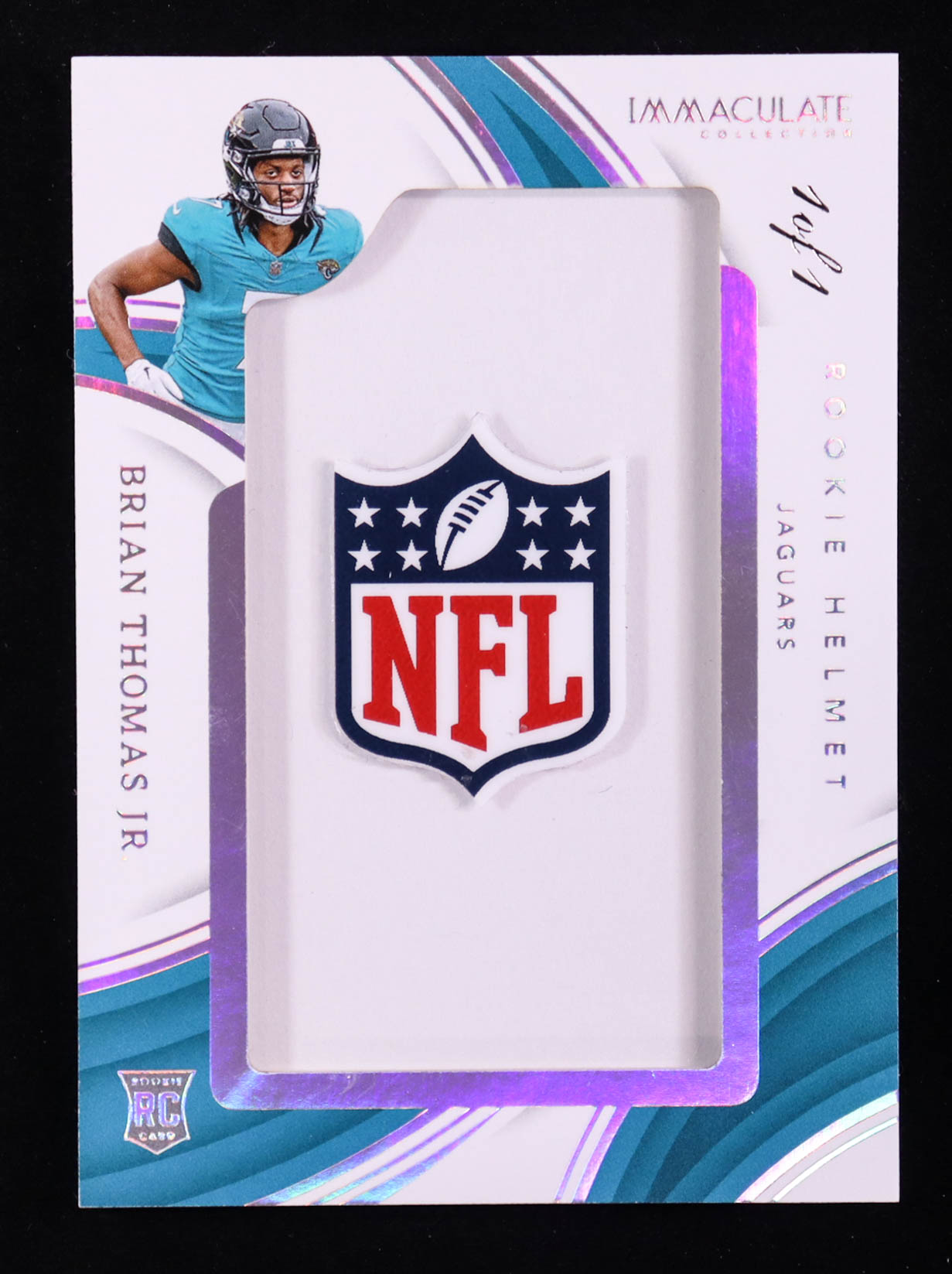 Brian Thomas Jr. 2024 Immaculate Collection Rookie Helmet NFL Shields #7 RC #1/1 at PristineAuction.com Brian Thomas Jr. 2024 Immaculate Collection Rookie Helmet NFL Shields #7 RC #1/1 at PristineAuction.com