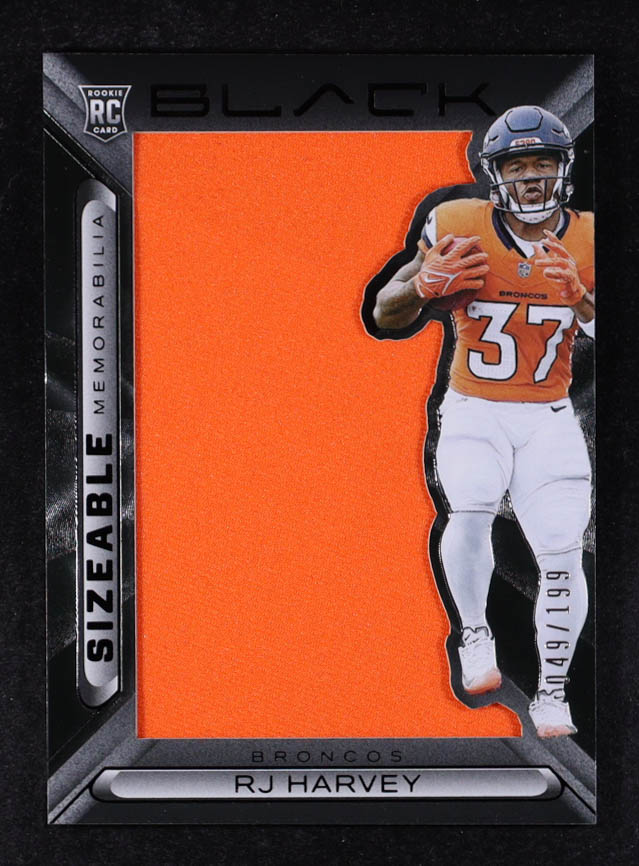 RJ Harvey 2025 Panini Black Sizeable Rookie Memorabilia #31 #049/199 RC at PristineAuction.com RJ Harvey 2025 Panini Black Sizeable Rookie Memorabilia #31 #049/199 RC at PristineAuction.com