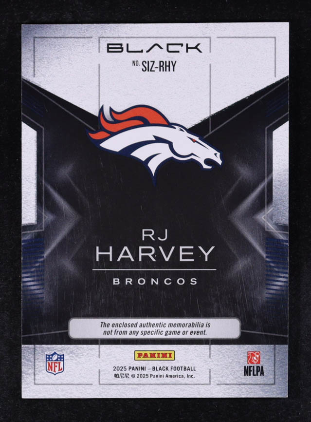 RJ Harvey 2025 Panini Black Sizeable Rookie Memorabilia #31 #049/199 RC at PristineAuction.com RJ Harvey 2025 Panini Black Sizeable Rookie Memorabilia #31 #049/199 RC at PristineAuction.com
