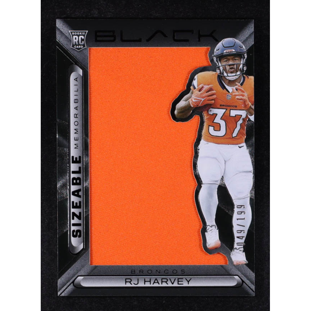 RJ Harvey 2025 Panini Black Sizeable Rookie Memorabilia #31 #049/199 RC at PristineAuction.com