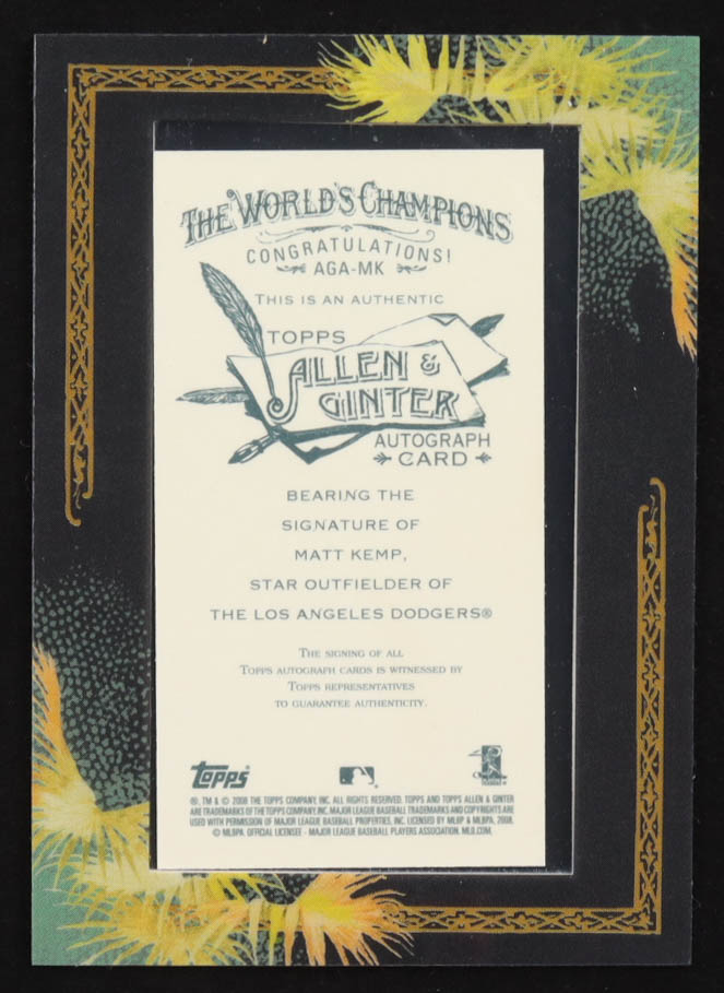 Matt Kemp 2008 Topps Allen and Ginter Autographs #MK at PristineAuction.com Matt Kemp 2008 Topps Allen and Ginter Autographs #MK at PristineAuction.com