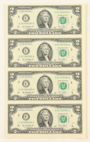 2013 $2 Two Dollars Uncut Sheet of (4) Federal Reserve Notes at PristineAuction.com