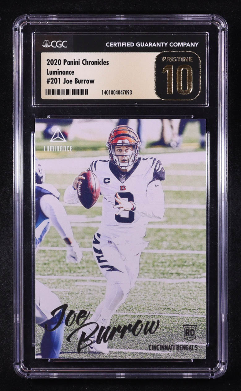 Joe Burrow 2020 Panini Chronicles Luminance #201 RC (CGC Black Label Pristine 10) at PristineAuction.com Joe Burrow 2020 Panini Chronicles Luminance #201 RC (CGC Black Label Pristine 10) at PristineAuction.com