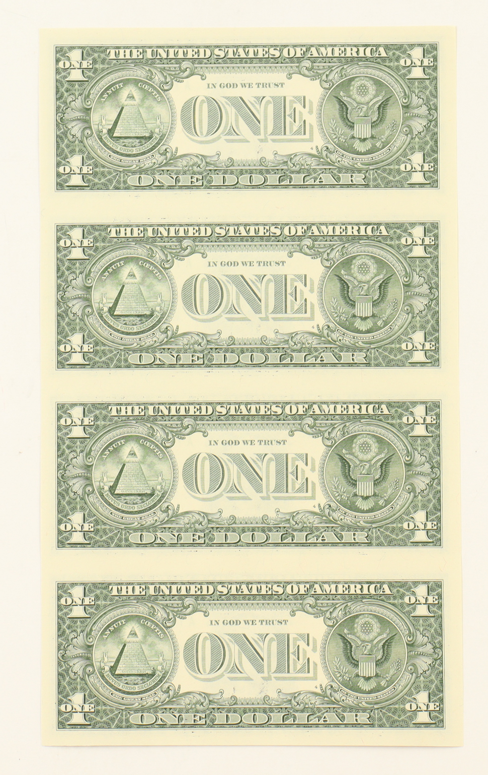 2021 $1 One Dollar Uncut Sheet of (4) Federal Reserve Notes at PristineAuction.com 2021 $1 One Dollar Uncut Sheet of (4) Federal Reserve Notes at PristineAuction.com