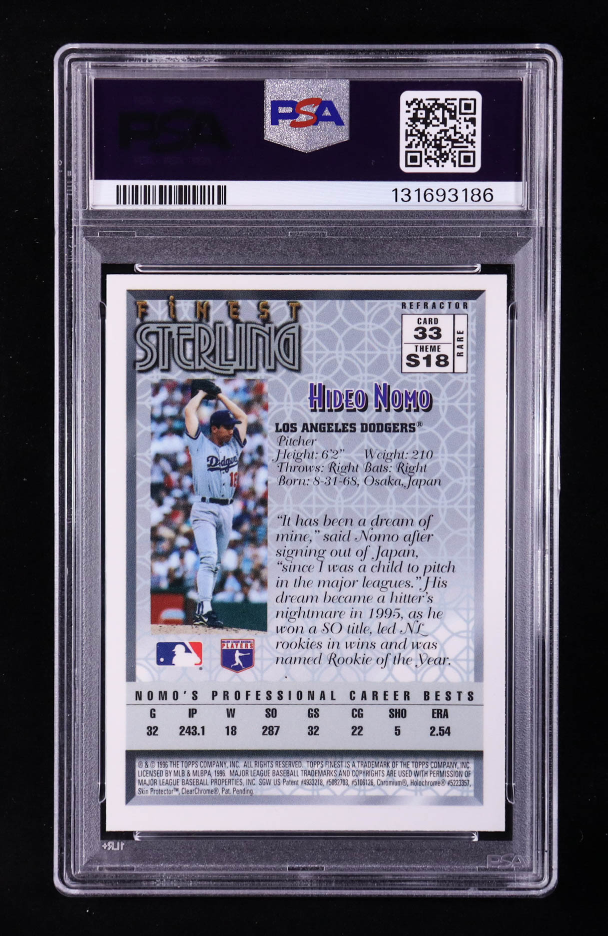 Hideo Nomo 1996 Topps Finest Sterling Gold Refractor #33 (PSA 7) at PristineAuction.com Hideo Nomo 1996 Topps Finest Sterling Gold Refractor #33 (PSA 7) at PristineAuction.com