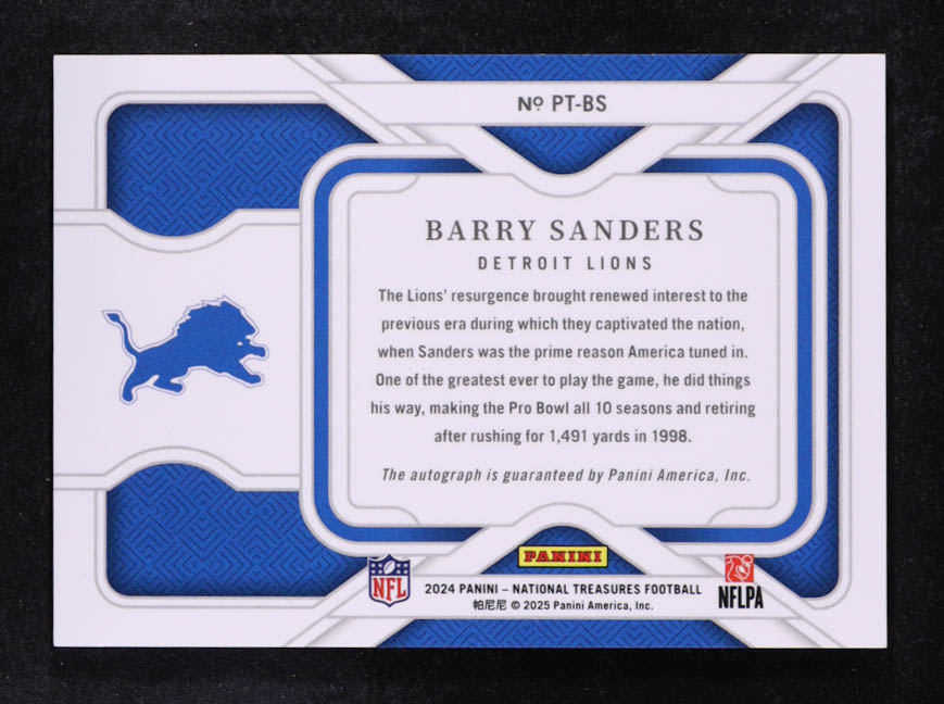 Barry Sanders 2024 Panini National Treasures Personalized Treasures #3 #87/99 at PristineAuction.com Barry Sanders 2024 Panini National Treasures Personalized Treasures #3 #87/99 at PristineAuction.com