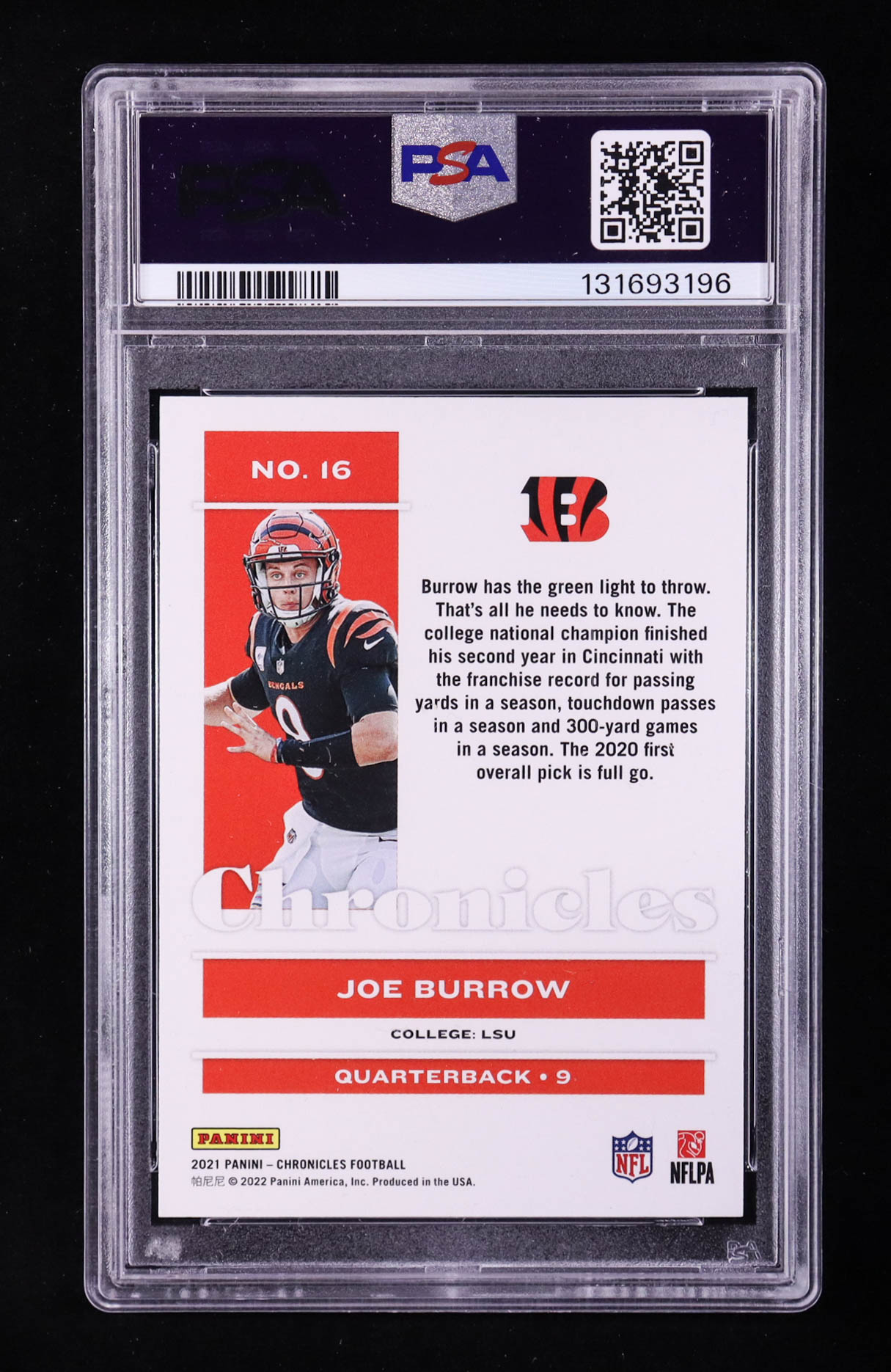 Joe Burrow 2021 Panini Chronicles Black #16 #15/25 (PSA 9) at PristineAuction.com Joe Burrow 2021 Panini Chronicles Black #16 #15/25 (PSA 9) at PristineAuction.com