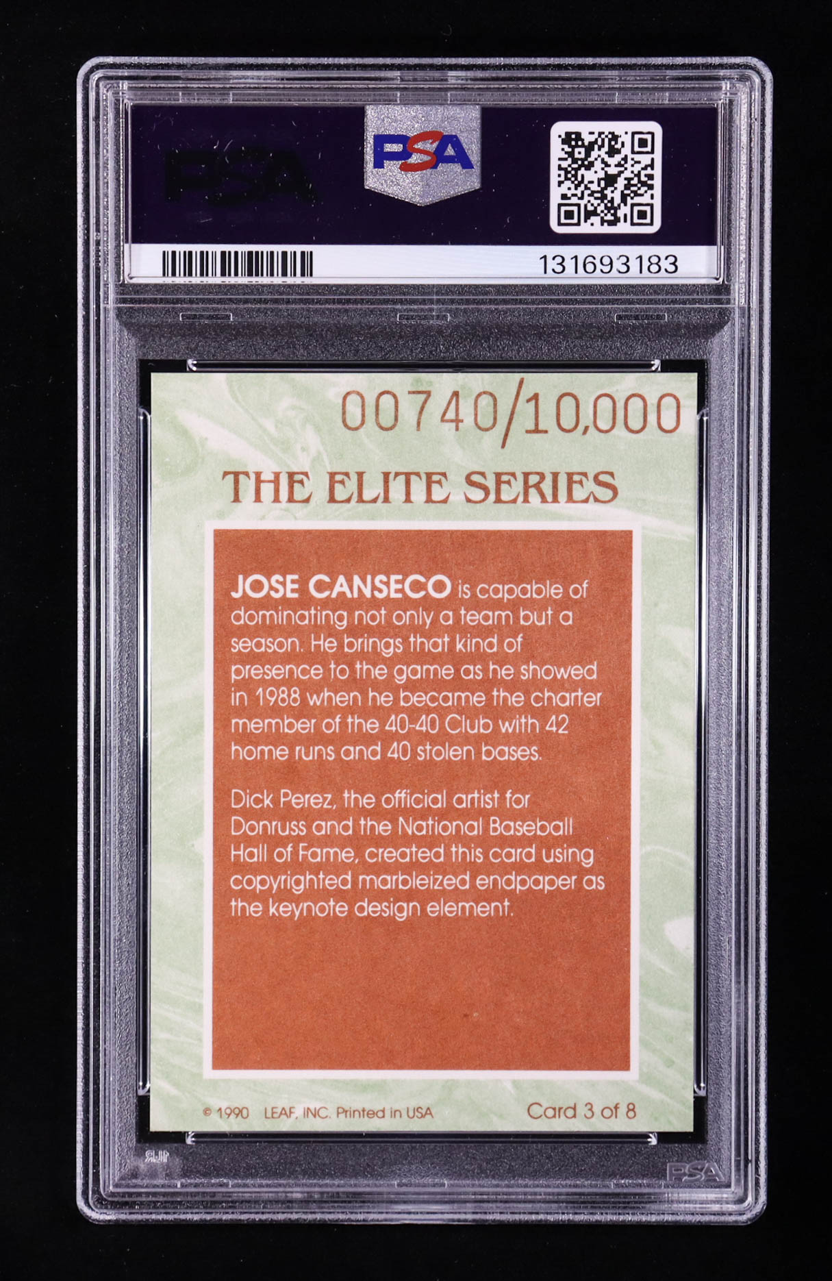 Jose Canseco 1991 Donruss Elite #3 #00740/10000 (PSA 8.5) at PristineAuction.com Jose Canseco 1991 Donruss Elite #3 #00740/10000 (PSA 8.5) at PristineAuction.com
