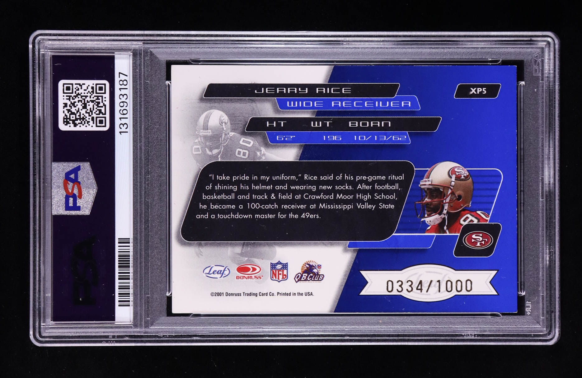 Jerry Rice 2001 Quantum Leaf X-ponential Power #XP5 #0334/1000 (PSA 5) at PristineAuction.com Jerry Rice 2001 Quantum Leaf X-ponential Power #XP5 #0334/1000 (PSA 5) at PristineAuction.com