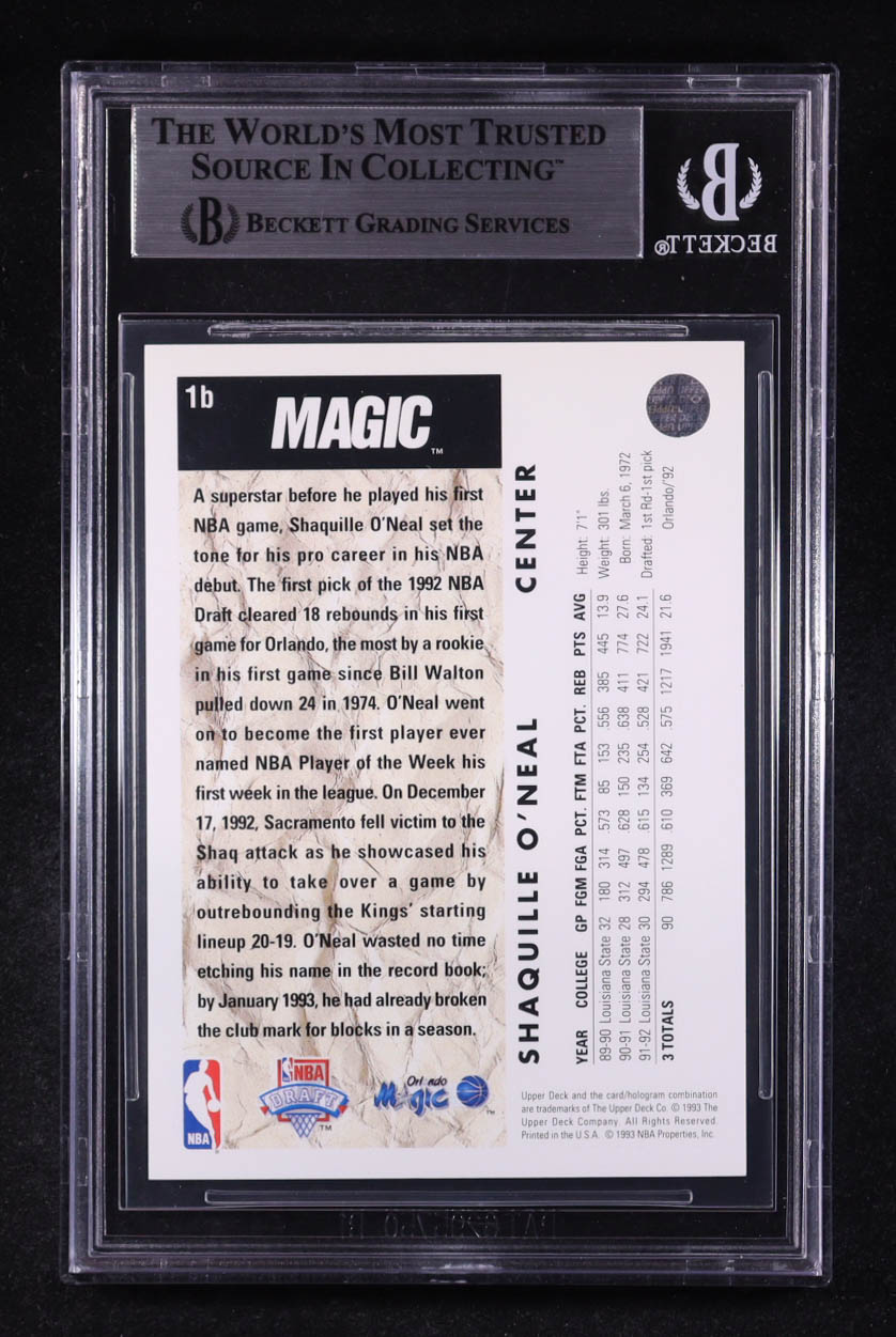 Shaquille O'Neal Signed 1992-93 Upper Deck Trade #1B RC (BGS) at PristineAuction.com Shaquille O'Neal Signed 1992-93 Upper Deck Trade #1B RC (BGS) at PristineAuction.com