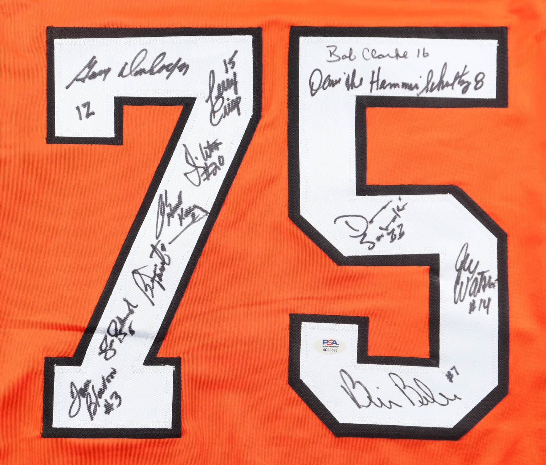 Flyers 1975 "Stanley Cup Champions" Jersey Signed by (12) With Bill Barber, Bernie Parent, Tom Bladon, Gary Dornhoefer (PSA) at PristineAuction.com Flyers 1975 "Stanley Cup Champions" Jersey Signed by (12) With Bill Barber, Bernie Parent, Tom Bladon, Gary Dornhoefer (PSA) at PristineAuction.com