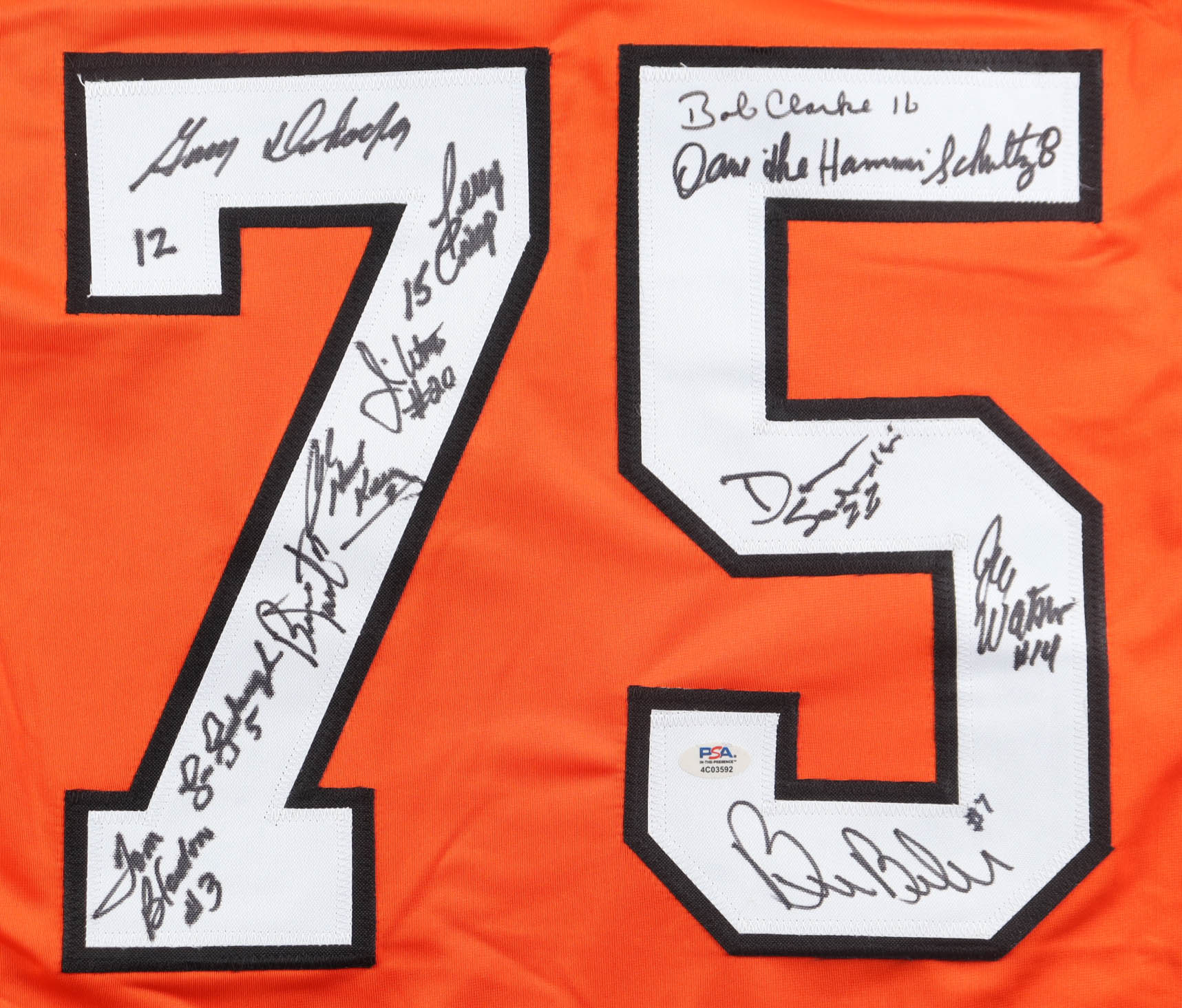 Flyers 1975 "Stanley Cup Champions" Jersey Signed by (12) With Bill Barber, Bernie Parent, Tom Bladon, Gary Dornhoefer (PSA) at PristineAuction.com Flyers 1975 "Stanley Cup Champions" Jersey Signed by (12) With Bill Barber, Bernie Parent, Tom Bladon, Gary Dornhoefer (PSA) at PristineAuction.com