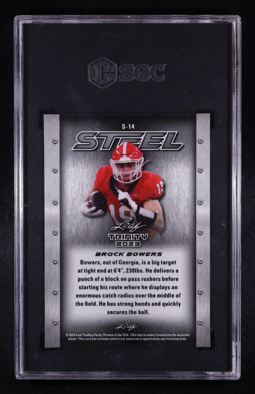 Brock Bowers 2023 Leaf Trinity Steel Silver Stars & Dots #S-14 RC (SGC 9) at PristineAuction.com Brock Bowers 2023 Leaf Trinity Steel Silver Stars & Dots #S-14 RC (SGC 9) at PristineAuction.com