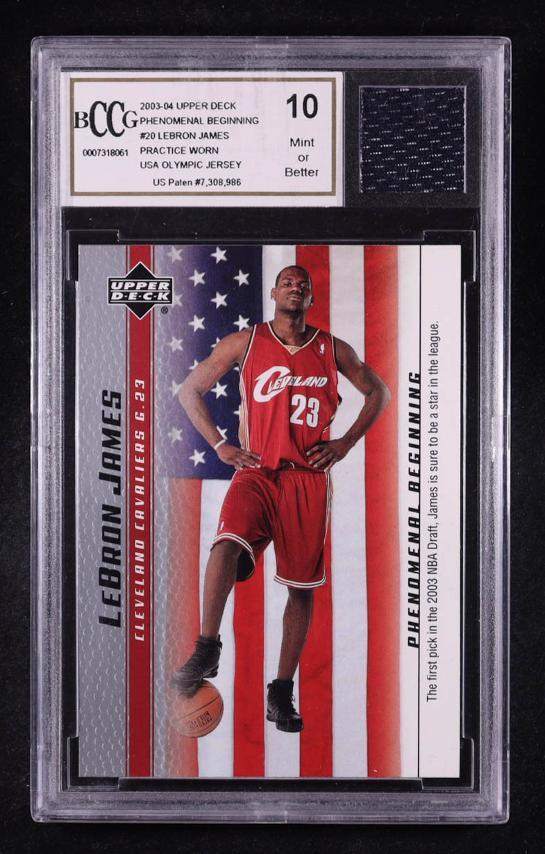 LeBron James 2003-04 Upper Deck Phenomenal Beginning LeBron James #20 RC / The First Pick with Game-Worn Jersey Piece (BCCG 10) at PristineAuction.com LeBron James 2003-04 Upper Deck Phenomenal Beginning LeBron James #20 RC / The First Pick with Game-Worn Jersey Piece (BCCG 10) at PristineAuction.com