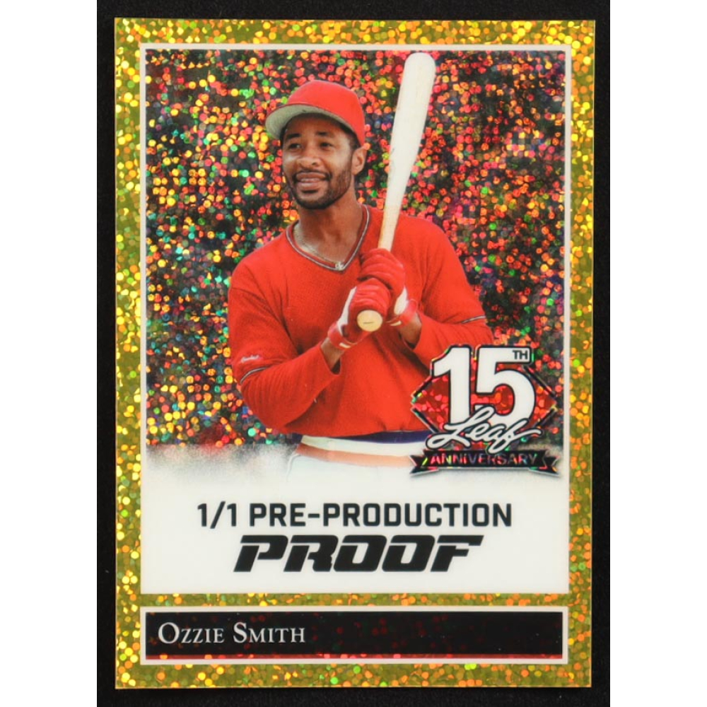 Ozzie Smith 2024 Leaf 15th Anniversary Sparkle Gold Pre-Production Proof #NNO #1/1 at PristineAuction.com